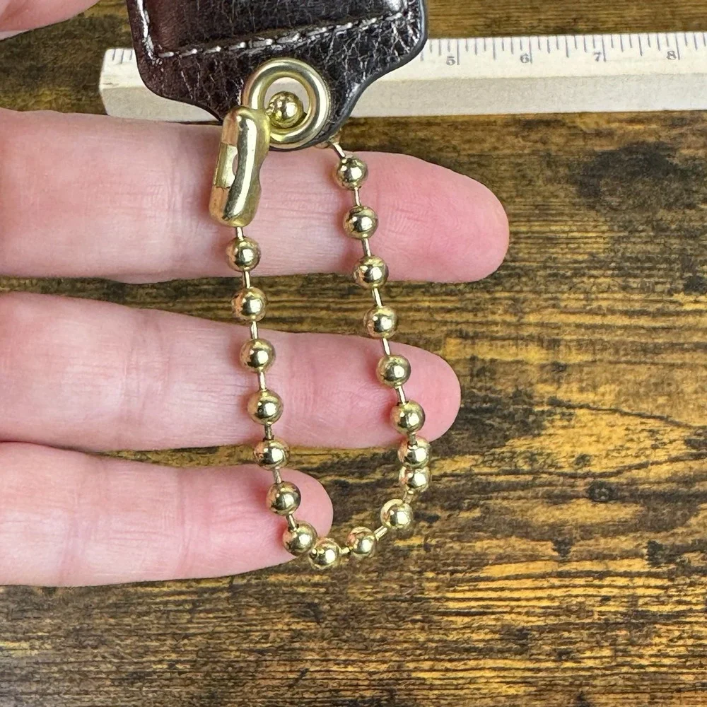 Coach Metallic Bronze Leather Hangtag‎ Keychain Gold Ball Chain Bag Charm